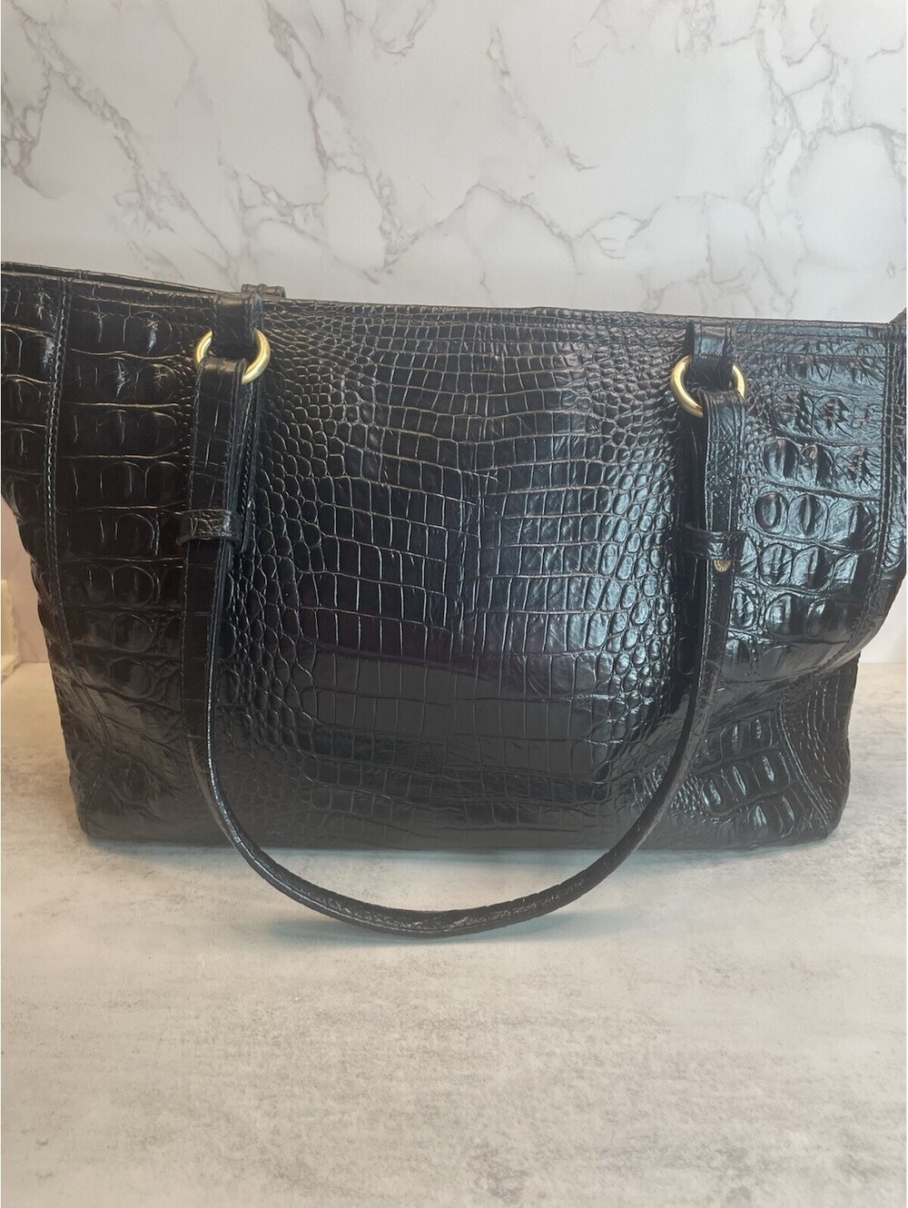 BRAHMIN Black Croc Embossed Melbourne Leather Shoulder Bag Gold Tone Hardware - Picture 11 of 11